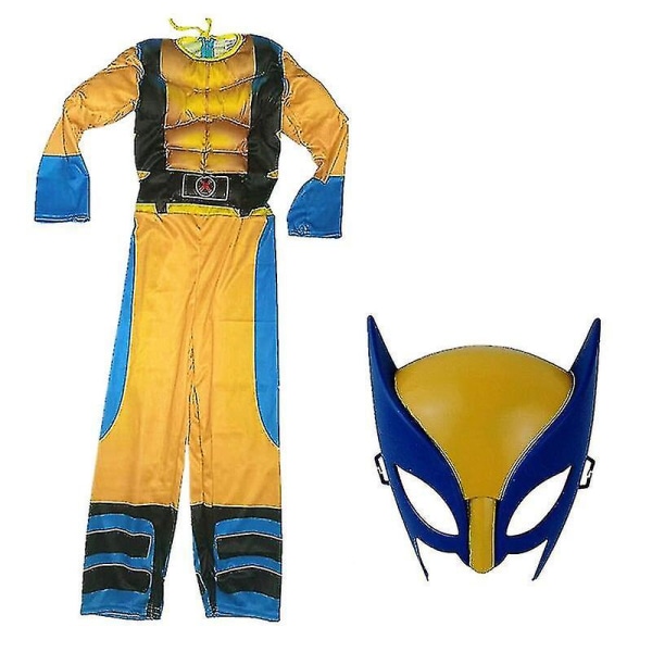 Kids Wolverine Costume Boy Superhero Jumpsuit Kids Halloween Cosplay Mask/wolf Claw Props Fantasy-G 2Pcs Set L(130-140CM)