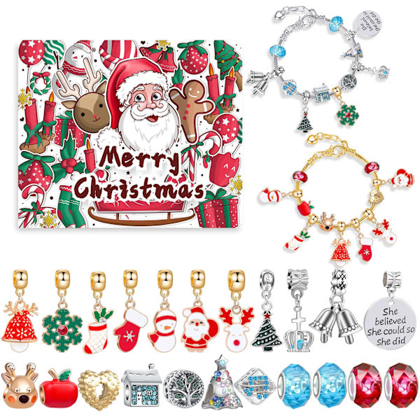 Mub- Jul blind box barn armband Jul Advent bärbar 24 rutnät DIY smycken blind box semestergåva Christmas bell model