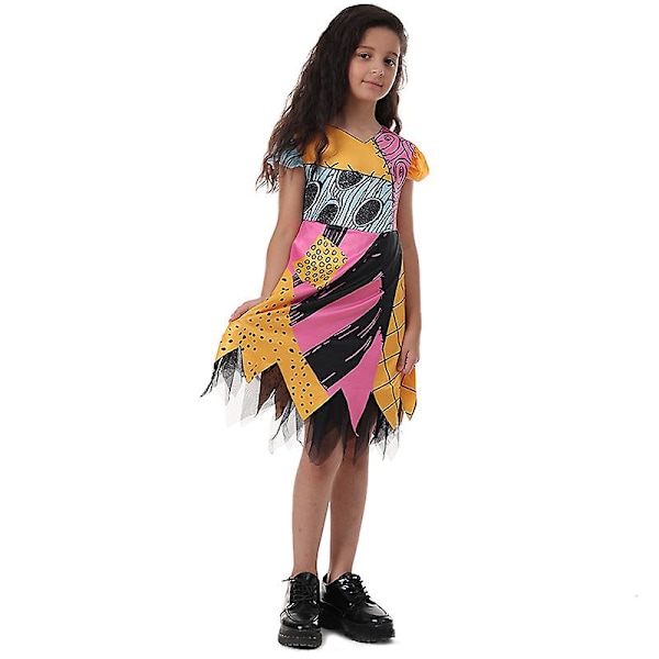 Tyttöjen Halloween-asu Aave Painajainen Ennen Joulua Vaatteet Sally Cosplay-asu Lapset Karnevaali Juhla Prinsessa Mekko -a 150(9-10T)