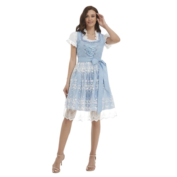 Women's Dirndl Midi Dress Dirndl Dress 3-piece Costume Dress Set Including Lace Dirndl Apron Costume Fashion For Beer Festival -a light blue M