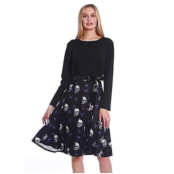 Halloween kjoler til kvinder Skelet græskar trykt Cosplay festkostume -a black2 XL