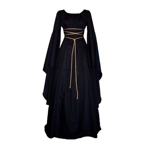 Kvinder Halloween Renaissance Middelalderlig Maxi Kjole Gotisk Cosplay Kostume -a Black XL
