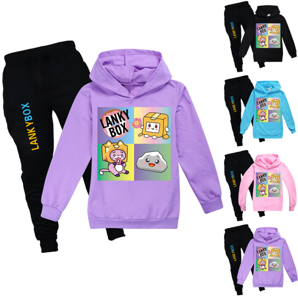 Pojkar Flickor LANKYBOX Hoodies & Byxor Sport Träningsoverall Set Present H -i purple 120cm