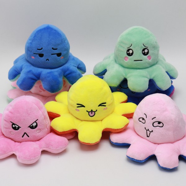 Mub- Udtryk flip blæksprutte dukke flip blæksprutte dobbeltsidet dukke blæksprutte plys dukke Light blue pink