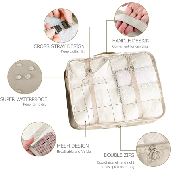 8-i-1 Bagage Organizer Set til rejser, Tøjposer, Sko, Cos