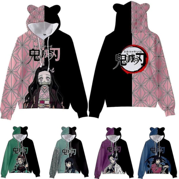 Demon Slayer Kamado Nezuko Cosplay Hoodie 3D Print Hettegenser med ørehette Genser Streetwear Jakke oat-c .i L C