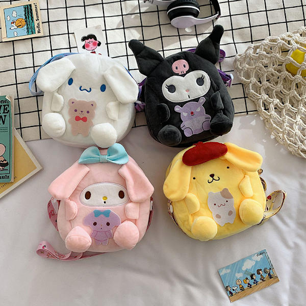 Mub- Kawaii Sanrio My Melody Kuromi Yulin Dog Anime Plush Bag Shoulder Bags Hand bag Handbags Plush Backpack Yellow 20*17*8cm