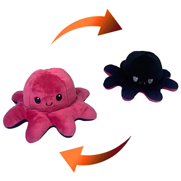 Mub- Flip blæksprutte flip blæksprutte plyslegetøj dobbeltsidet udtryksdukke ansigt dukke Fuchsia turns black