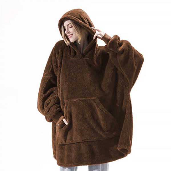 Mub - Efterår og vinter casual løs tyk plys parrets hjemmetøj plys hættetrøje tæppe brown 100cm