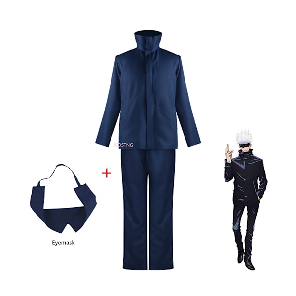 Mub- Anime Jujutsu Kaisen Gojo Satoru  Sorte Top Bukser Øjenmaske Halloween Fest Cosplay Kostume Blue 2 XL