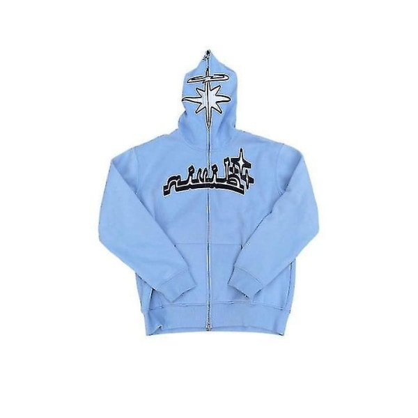 UV-genser herre med hel glidelås Y2k hettegenser oose Hip Hop Goth parjakke .i blue L