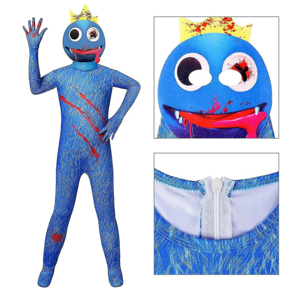 One-piece Rainbow Friends Costume For Kids Adults Blue Monster Wiki Cosplay Horror Game Halloween Jumpsuit Party Outfit With Headgear -a Style A Size 140