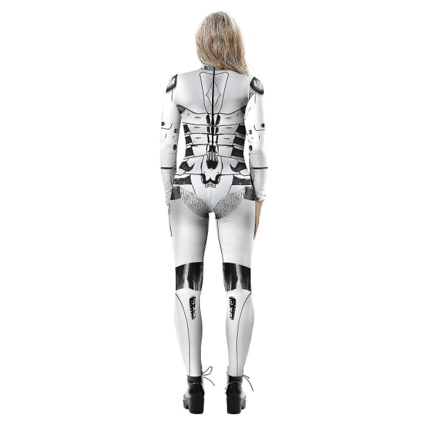 Halloween 3d Robot Printed Cosplay Jumpsuit Carnival Party Cyberpunk Playsuit Fancy Dress Costume Compatible Women Adult -a White L