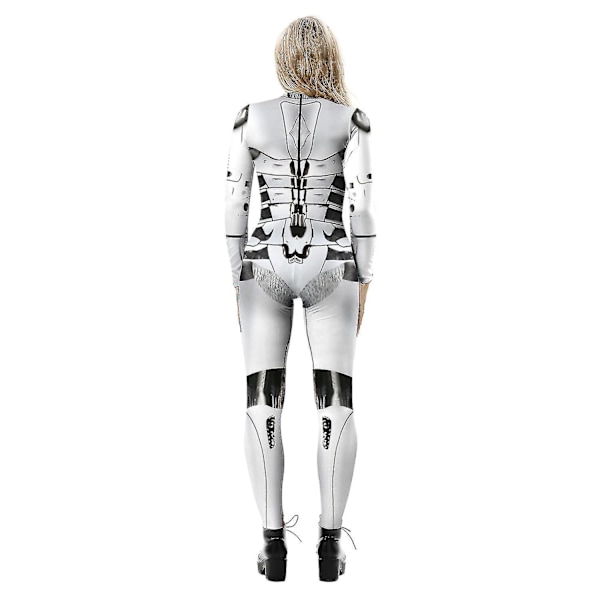 Halloween 3D-robottipainatus cosplay-haalari, karnevaali-juhla, cyberpunk-leikkipuku, naamiaisasu, yhteensopiva naisten aikuisten kanssa -a White M