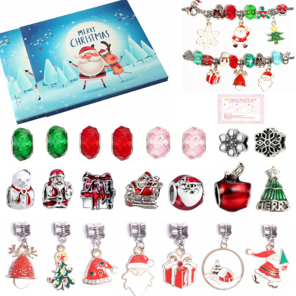 24 kpl Joulu Advent Kalenteri Countdown Blind Box Set DIY Helmi Riipus Joulu Rannekoru .C E