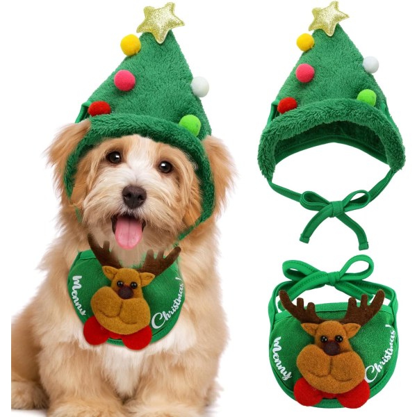 2-delad Pet Dog Julgran Hat Christmas Cat Set Headwear Cos