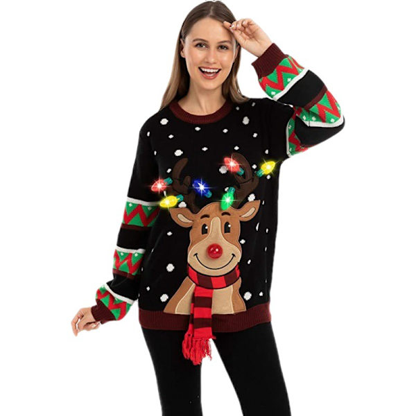 Mub- Julälg stickad 2023 nyhet julvibe tröja med LED-lampor black XL