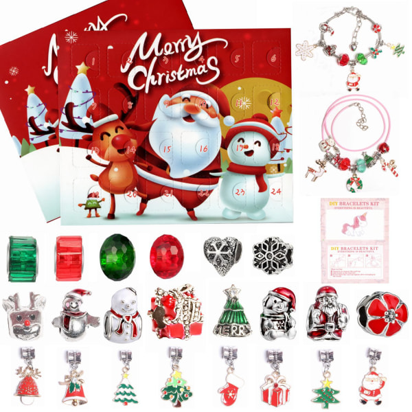 24 kpl Joulu Advent Kalenteri Countdown Blind Box Set DIY Helmi Riipus Joulu Rannekoru .C F
