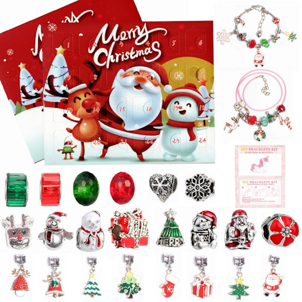 24 kpl Joulu Advent Kalenteri Yllätyspakkaus DIY Helmi Koru Joulu Rannekoru .C D