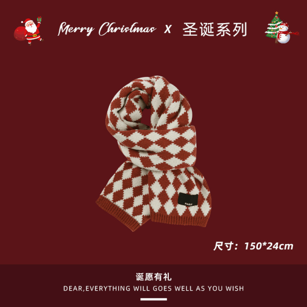 Mub- jul röd stickad halsduk kvinnor vinter mångsidig hals varm sjal julklapp Christmas red - diamond-shaped lattice
