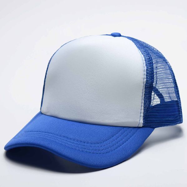Mub- Tukkumyynti Hip Hop Puuvillaverkko Trucker Hat Blank Casquette Baseball Custom Logo Print 5 Paneeli Kirjailtu Urheilulippikset Royal Blue White