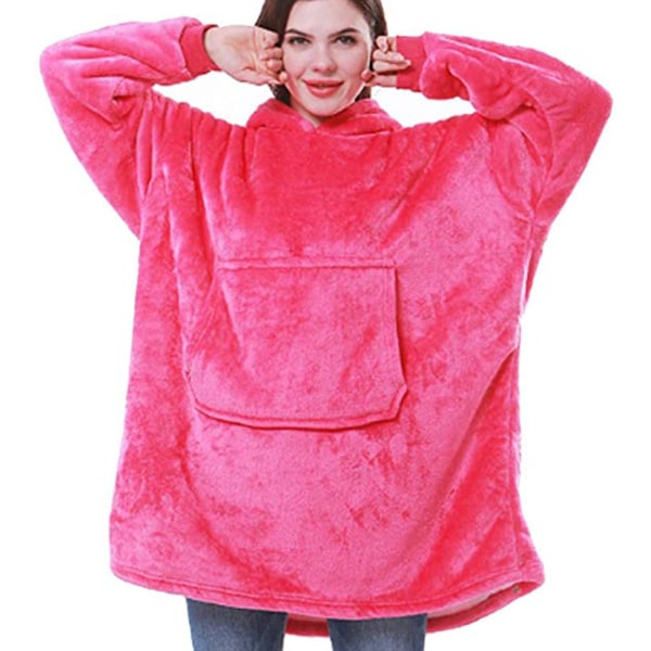 Blanket Ultra Soft Hoodie With Big Pocket Flannel Warm Cosy Comfy Oversized Wearable Hooded Unisex -a Rose Red