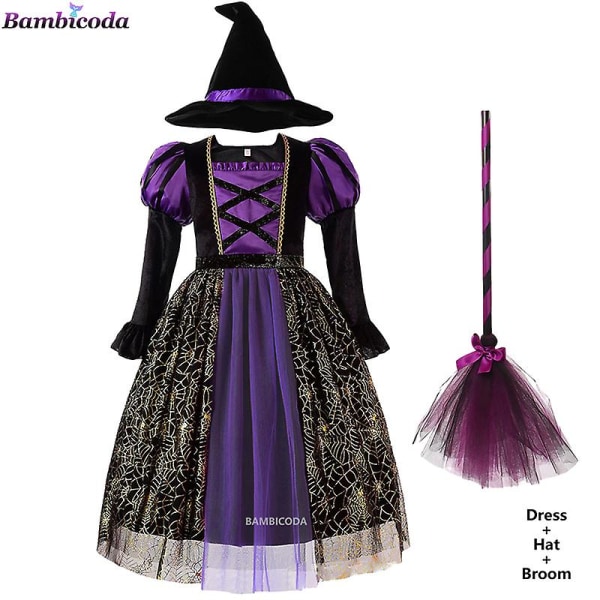 Halloween Barn Halloween Heks Festkjole Gotisk Spøkelse Kostyme Barn Kjole Robe Tutu Kjole Heks Hatt For Purim Karneval Fest -a c2 3T(100)