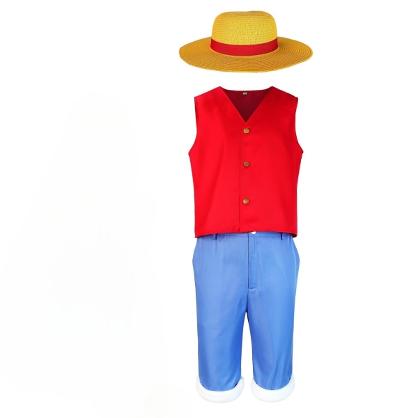 Mub- uffy Costume Straw Hat Cosplay Dress Up for Halloween Comic Con Anime Party for Kids Toddler Boys Top+pants+hats L