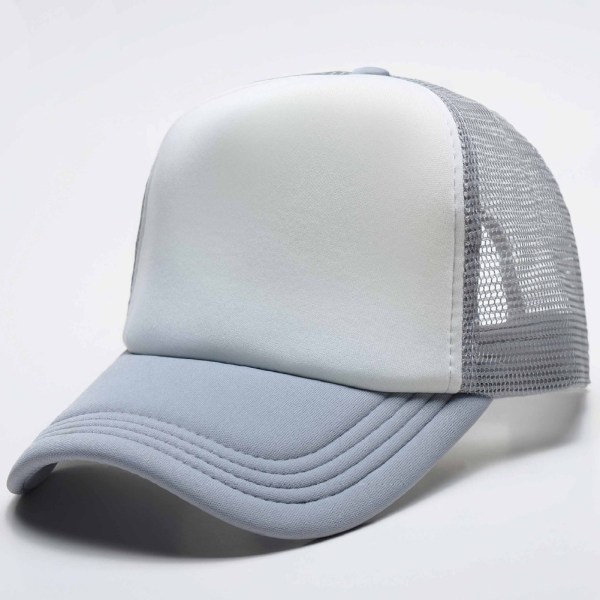 Mub- Wholesale Hip Hop Cotton Mesh Trucker Hat Blank Casquette Baseball Custom Logo Print 5 Panel Embroidered Sports Caps Grey White