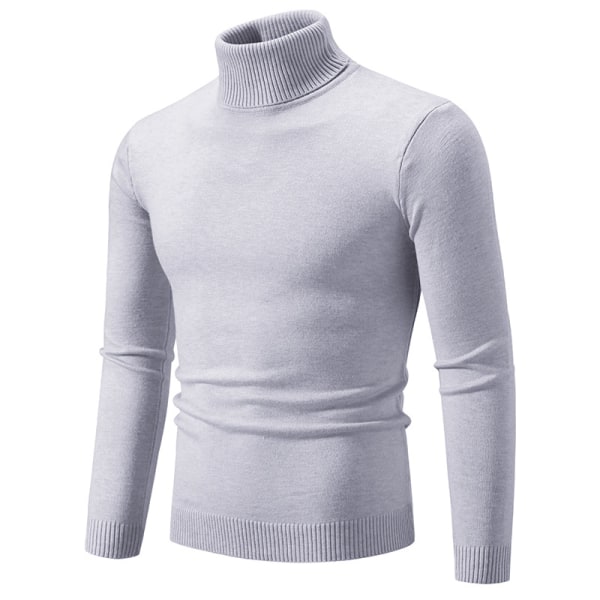 Mub - Herre Ensfarvet Polotrøje Koreansk Version Smal Casual Tynd Ungdomstrøje Strikket Baselayer light gray 2XL