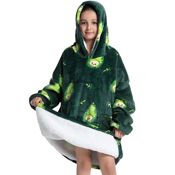 Mub- 2023 sammensatte vinterklær fortykkede gå ut pyjamas lat tv-teppe barnflanell lamull hjem hoodie teppe Little pear man - children