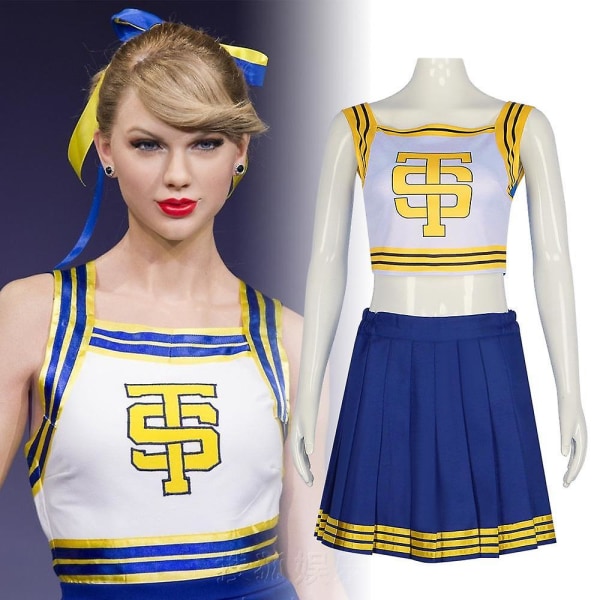 Woman Blue Cheerleader Costume, Halloween Cute Cheer Uniform Outfit -a L