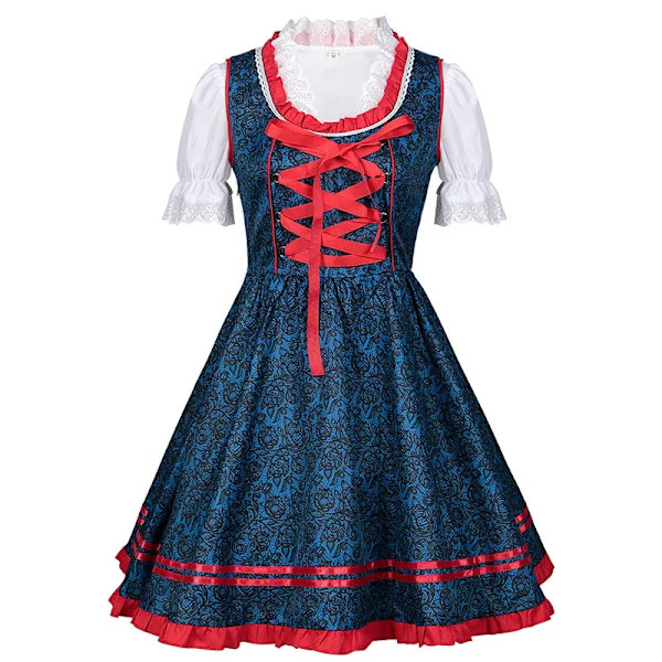 Mub- Naisten saksalainen olut Dirndl -mekko Esiliina ja puvut Baijerin Oktoberfest Babe Bar Maid Carnival Punainen Ruudullinen mekko Blue S