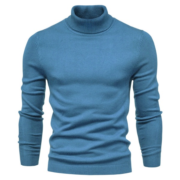 Mub - Efterår og vinter ny casual mænds ensfarvet pullover trøje høj hals mænds casual strikkede tråd Fog Blue XL is suitable for 75-82kg