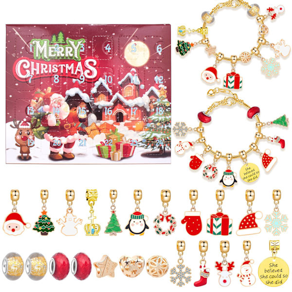 Mub- Jul blind box barn armband Jul Advent bärbar 24 rutnät DIY smycken blind box semestergåva 13