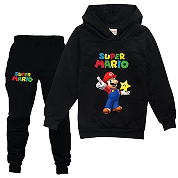 Pojkar Flickor Super Mario Hoodies Träningsoveraller Toppar+Joggingbyxor Set -a black 130cm