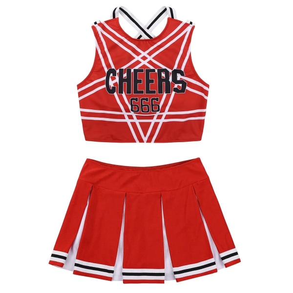 Kvinde Japansk Skolepige Cosplay Uniform Pige Sexy ingerie Ærmeløs Crop Top med Mini Plisseret Nederdel Cheerleader Kostume Sæt -a Hot Pink L