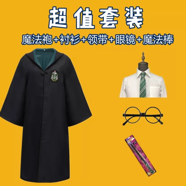 Mub - Ny ankomst Harry Cosplay Kostyme Potter Robe For Halloween Party Kostymer Slytherin five sets children 115cm