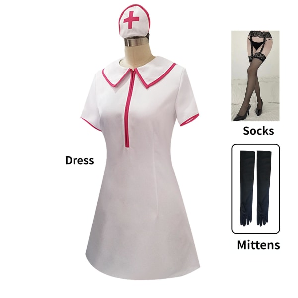 Makima Cosplay Anime Chainsaw Man Costume Black Trench Shirt Uniform Wig Suit  Power Sexy Nurse Women Uniform Gloves Stockings -a XXXL nurse dress