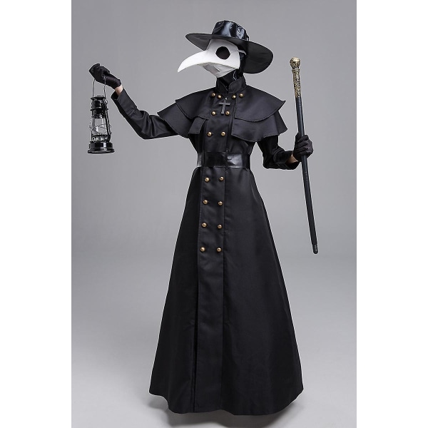 Halloween Middelalderlig Hætte Kappe Pestlæge Cosplay Kostume Maske Hat Til Mænd -a XL