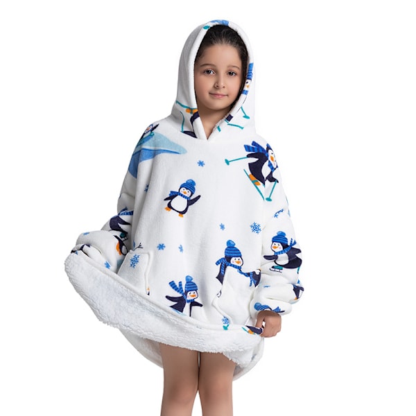 Mub- 2023 sammansatta vinterkläder förtjockade gå ut pyjamas lat tv-filt barnflanell lammull hem hoodie filt Penguins - children