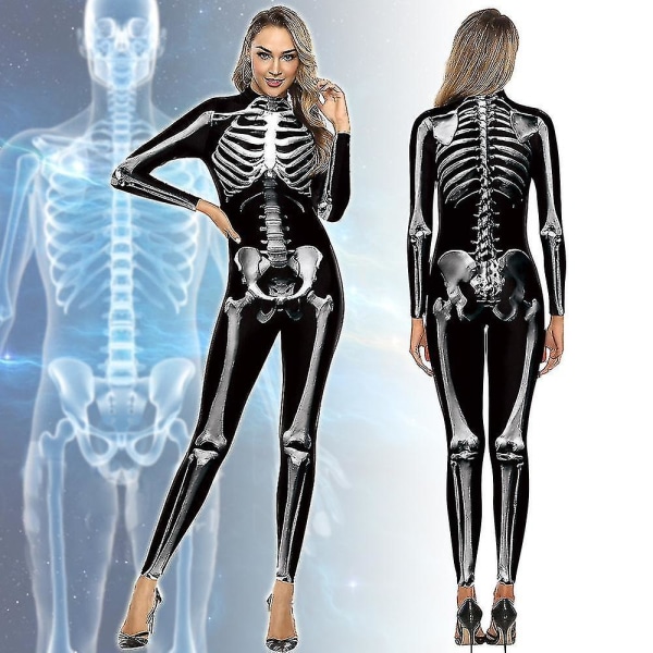 Kvindernes 3d Skelet Halloween Kostumer Cosplay Jumpsuit Bodysuit -a XL
