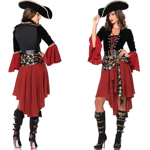 Female skull pirate dress classic pirates  costumes for woman cosplay halloween pirate costume -a Red Xxl