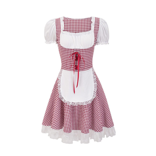 Mub- Bavaria Beer Festival Costume Maid Cosplay red Dress Carnival Party checkboard Fairy Dress for Girl maid dress 1 XL