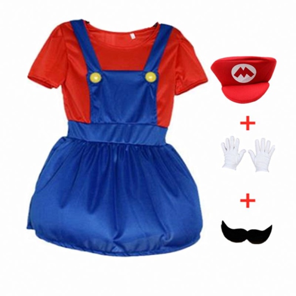 Mub- 4-12Y Child Super Mari Bros Cosplay Jumpsuit Suit Boy Girl Halloween Anime Fantasy Romper uigi Brothers Dress Hat Costume 03 L
