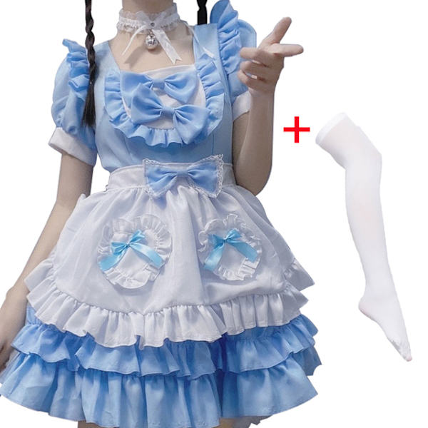 Mub- Maid Theme Restaurant Cafe Cosplay Dress Collar Bell White Socks stocking Sexy Dress Consume Maid Anime Maid Cosplay Costume 03 L