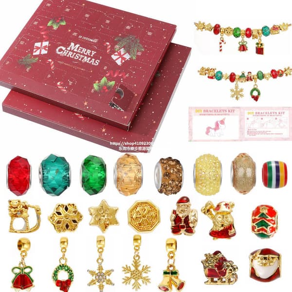 24 stk. Julekalender Nedtelling Blind Box Sett DIY Perlepynt Julearmbånd .C H