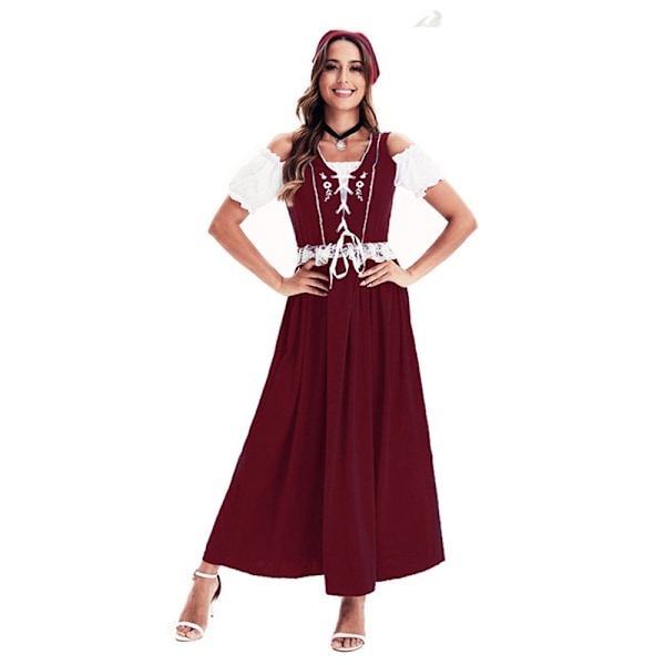 Xib- Ölkostymer, karneval herrgård pigor, full uppsättning huvuddukar, hembiträde outfits, traditionella etniska klänningar Rosenröd L