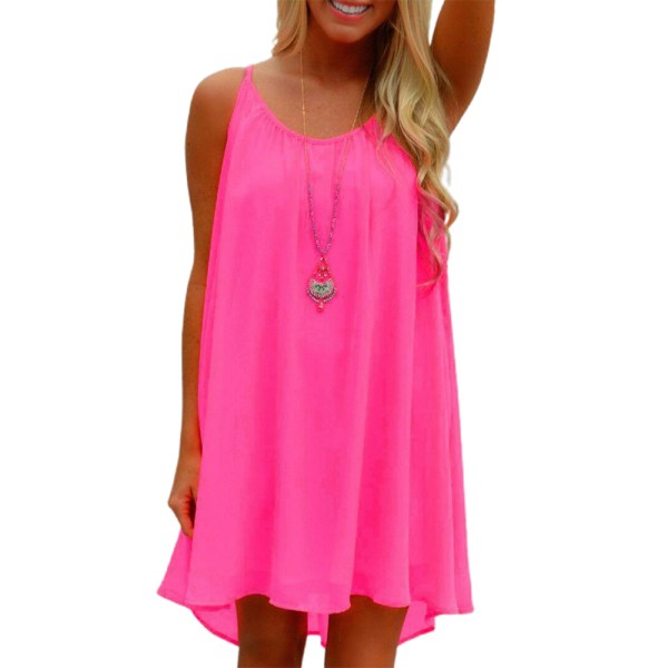 Sommarklänning för kvinnor ärmlös Casual Swing Beach Sundress Fluorescent rose red 2XL