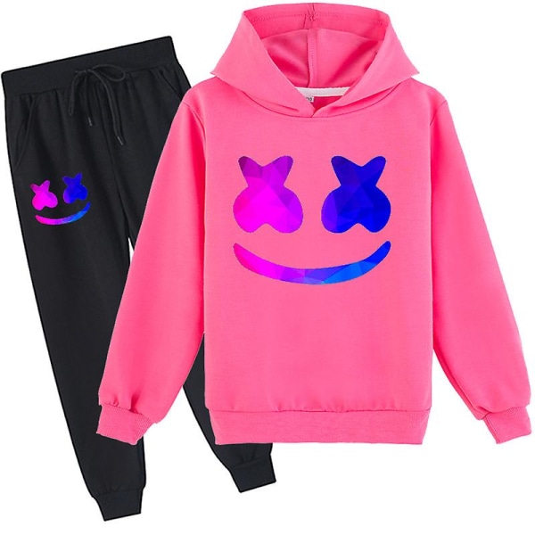 Marshmello Cotton Candy Dj Mellanstadie Hoodie+ set för pojkar och flickor .i Rose red 150cm